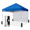 CROWN SHADES 8x8 Pop Up Canopy with 1 Side Wall, Beach Canopy Tent, Blue
