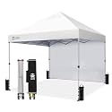 CROWN SHADES 8x8 Pop Up Canopy with 1 Side Wall, Beach Canopy Tent, White