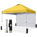 CROWN SHADES 8x8 Pop Up Canopy with 1 Side Wall, Beach Canopy Tent, Yellow