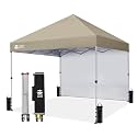 CROWN SHADES 8x8 Pop Up Canopy with 1 Side Wall, Beach Canopy Tent, Beige