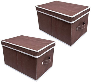 crownsy foldable organizer box for cloths kids toy with top lid set of 2 storage box brown