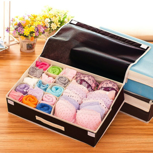 crownsy lingerie storage organizer with lid non-woven drawer dividers innerwear storage brown