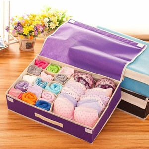 crownsy lingerie storage organizer with lid non-woven drawer dividers innerwear storage purple