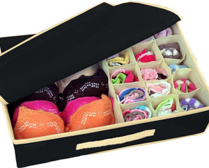 crownsy lingerie storage organizer with lid non-woven drawer dividers innerwear storage black