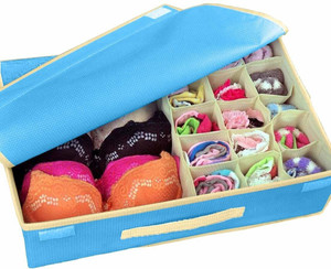 crownsy lingerie storage organizer undergarments organizer with lid non-woven drawer dividers innerwear wardrobe organizer foldable storage box organiser for wardrobe closet -pack of 1- blue blue