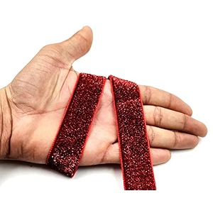 crt sequnce lace ribbon patti lace border withsaree border party decoration craftwork width-25 nms pack of 9 mtr red