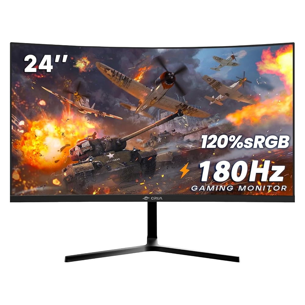 CRUA 24 inch Curved Gaming Monitor, 180Hz /144Hz FHD 1080P, Support 120 ...