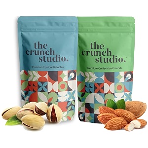 the crunch studio combo pack of premium iranian roasted pistachios amp premium california almonds  500 gm each  combo pack of pista badam