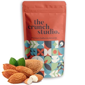 the crunch studio premium californian almonds roasted and salted 200gm  roasted and salted almonds super healthy crunchy nuts  delicious californian almonds dry fruit snack