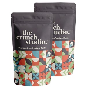 the crunch studio  premium green seedless raisins 500gm -pack of 2  premium seedless green kishmish dry grapes healthy and delicious snacks