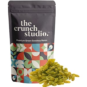 the crunch studio  premium green seedless raisins 250gm  premium seedless green kishmish dry grapes healthy and delicious snacks