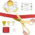 Crutello Ribbon Cutting Ceremony Kit - 20" Giant Gold Scissors, Red Ribbon