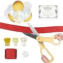 Crutello Ribbon Cutting Ceremony Kit - 20" Giant Gold Scissors, Red Ribbon