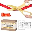 Crutello Ribbon Cutting Ceremony Kit - 21" Giant Gold Scissors, Red Ribbon