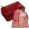 Crweety 50PCS Organza Bags 8x12 Large Burgundy Gift Bags Mesh Drawstring