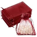 Crweety 50PCS Organza Bags 3x4 Burgundy Small Gift Bags Mesh Drawstring