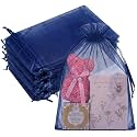 Crweety 50PCS Organza Bags 8x12 Large Navy Blue Gift Bags Mesh Drawstring