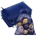 Crweety 50PCS Organza Bags 5x7 Navy Blue Small Gift Bags Mesh Drawstring