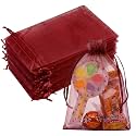 Crweety 50PCS Organza Bags 4x6 Burgundy Small Gift Bags Mesh Drawstring