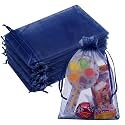 Crweety 50PCS Organza Bags 4x6 Navy Blue Small Gift Bags Mesh Drawstring