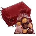 Crweety 50PCS Organza Bags 5x7 Burgundy Small Gift Bags Mesh Drawstring