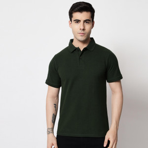 Cryptic Solid Men Polo Neck Dark Green
