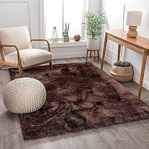 brown shaggy for bedroom 6x8 feet 180 x 240 cm modern rug soft handwoven plain california premium shag collection with plain color 5 cm pile height for living roomhome and bedroom