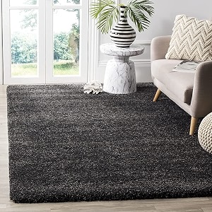 shaggy modern rug soft handwoven plain california premium shag collection with 7x7 feet square 210 x 210 cm dark grey color 5 cm pile height for living roomhome and bedroom