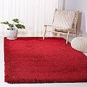 Shaggy Modern Rug Soft Handwoven Plain California Premium Shag Collection with 5x5 feet Square (150 x 150 cm) Red Color 5 cm Pile Height for Living Room|Home and Bedroom