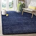 Shaggy Modern Rug Soft Handwoven Plain California Premium Shag Collection with 7x7 feet Round (210 x 210 cm) Blue Color 5 cm Pile Height for Living Room|Home and Bedroom