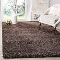 Shaggy Modern Rug Soft Handwoven Plain California Premium Shag Collection with 5x5 feet Round (150 x 150 cm) Brown Color 5 cm Pile Height for Living Room|Home and Bedroom