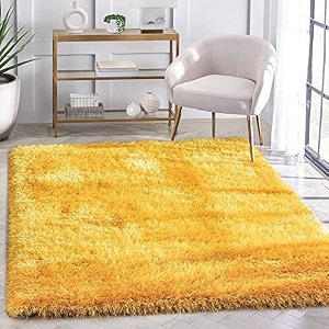 soft handwoven fiber modern rug plain california premium shaggy with plain color 5 cm pile height for home and bedroom 9x9 feet square270 x 270 cm yellow