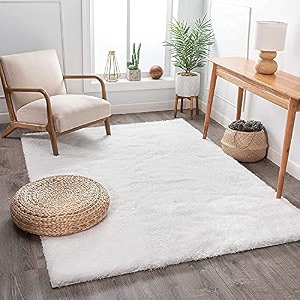 soft handwoven fiber modern rug plain california premium shaggy with plain color 5 cm pile height for home and bedroom 7x7 feet square210 x 210 cm white