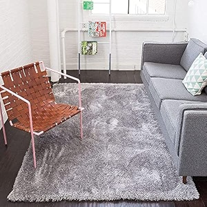 soft handwoven fiber modern rug plain california premium shaggy with plain color 5 cm pile height for home and bedroom 6x6 feet square180 x 180 cm silver