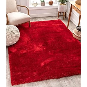 soft handwoven fiber modern rug plain california premium shaggy with plain color 5 cm pile height for home and bedroom 4x6 feet120 x 180 cm red