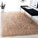 Soft Handwoven Fiber Modern Rug Plain California Premium Shaggy with Plain Color 5 cm Pile Height for Home and Bedroom (4x4 feet Square/120 x 120 cm, Beige)