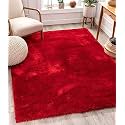Soft Handwoven Fiber Modern Rug Plain California Premium Shaggy with Plain Color 5 cm Pile Height for Home and Bedroom (8x8 feet Round/240 x 240 cm, Red)