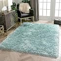 Soft Handwoven Fiber Modern Rug Plain California Premium Shaggy with Plain Color 5 cm Pile Height for Home and Bedroom (4x4 feet Round/120 x 120 cm, Seagreen)