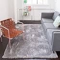 Soft Handwoven Fiber Modern Rug Plain California Premium Shaggy with Plain Color 5 cm Pile Height for Home and Bedroom (6x6 feet Round/180 x 180 cm, Silver)