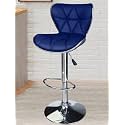 Crystal Creek® Vortex Modern Hexa PU Leather Adjustable Swivel Bar Stools with Back, Set of 1, Suitable for Kitchen, Cafeteria, Dining,Pubs, Office,Shops (Blue)