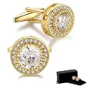 Crystal Cufflinks for Men CZ Cuff Links Sparkle Diamond Gold Ornate Cufflinks for Wedding Groom Best Man