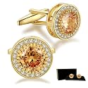 Crystal Cufflinks for Men CZ Cuff Links Sparkle Diamond Gold Ornate Cufflinks for Wedding Groom Best Man