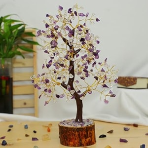 amethyst amp clear quartz crystal bonsai tree - handmade home decor showpiece for vastu - gift for hall decoration - crystal tree