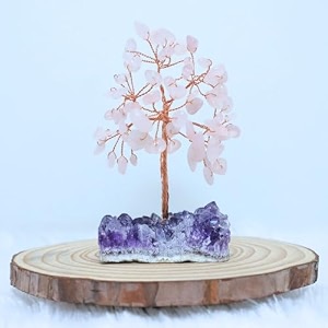 protective black tourmaline tree - handmade natural gemstone for shielding and grounding energy - home decor rose quartz with am 63 beads