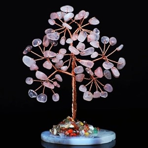 protective black tourmaline handmade natural gemstone tree for shielding and grounding energy in home decor rose quartz tree 63 beads
