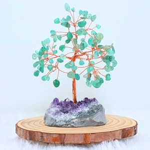 protective black tourmaline tree - handmade natural gemstone for shielding and grounding energy - home decor green aventurine with fam 108 beads