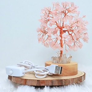 protective black tourmaline tree - handmade natural gemstone for shielding and grounding energy - home decor rose quartz with usb cable 162 beads