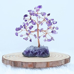 protective black tourmaline tree - handmade natural gemstone for shielding and grounding energy - home decor amethyst with 63 beads