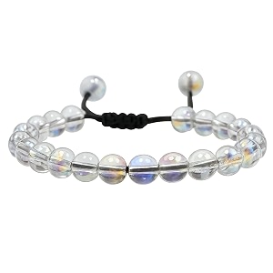 crystal heaven aura quartz glowing mermaid glass bracelet for women men iridescent bracelet - beautiful shiny glass beads bracelet adjustable beaded bracelet for positive energy