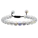 Crystal Heaven Aura Quartz Glowing Mermaid Glass Bracelet for Women Men Iridescent Bracelet - Beautiful Shiny Glass Beads Bracelet, Adjustable Beaded Bracelet for Positive Energy
